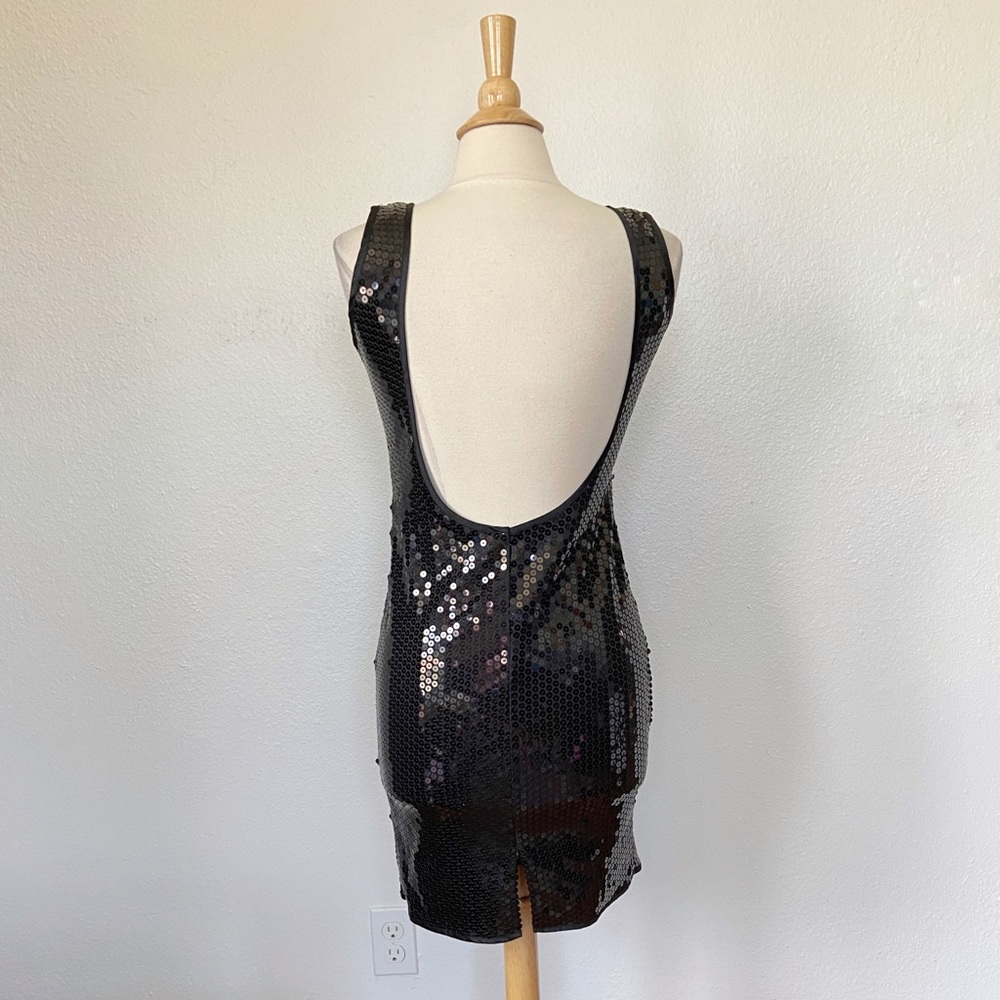 Solid Black Carpezio Collection Full Sequin Backless Dress